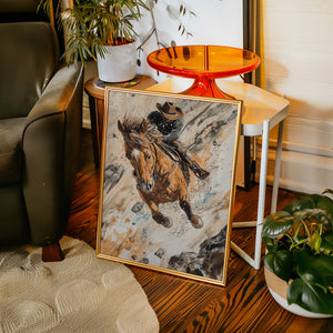 Downhill Cowboy Canvas | Western Action Horseback Painting | Farmhouse World