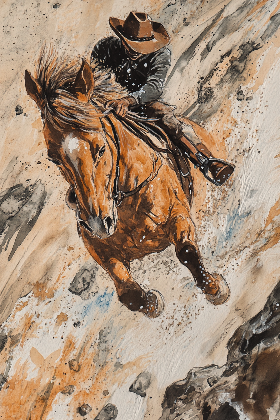 Downhill Cowboy Canvas | Western Action Horseback Painting | Farmhouse World