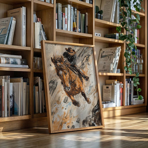 Downhill Cowboy Canvas | Western Action Horseback Painting | Farmhouse World