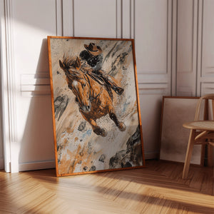 Downhill Cowboy Canvas | Western Action Horseback Painting | Farmhouse World