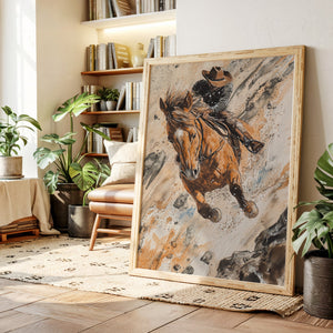 Downhill Cowboy Canvas | Western Action Horseback Painting | Farmhouse World