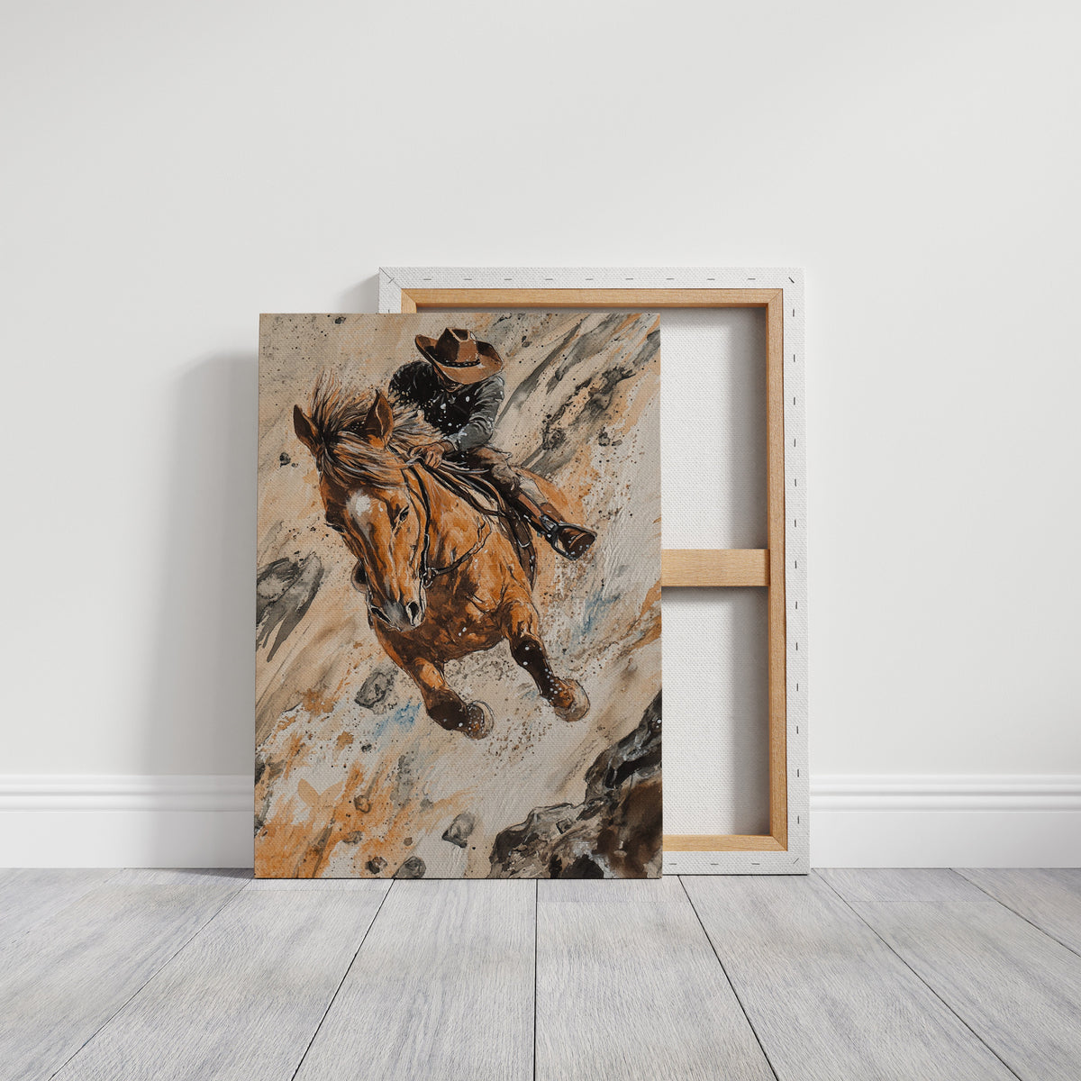 Downhill Cowboy Canvas | Western Action Horseback Painting | Farmhouse World
