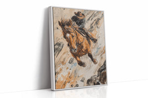 Downhill Cowboy Canvas | Western Action Horseback Painting | Farmhouse World