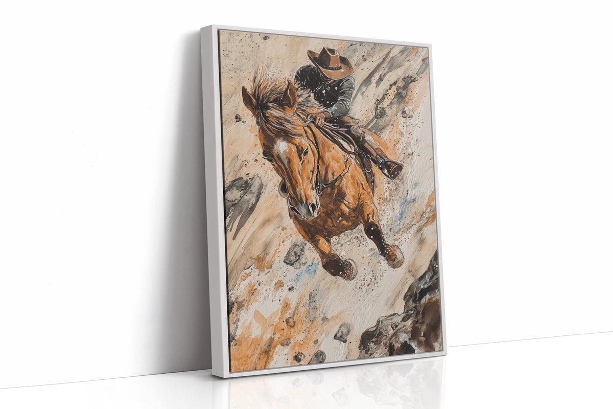 Downhill Cowboy Canvas | Western Action Horseback Painting | Farmhouse World