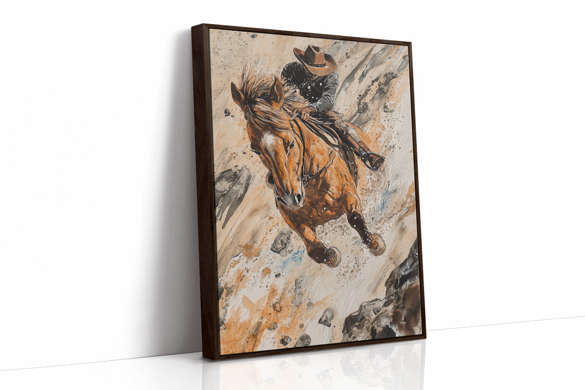 Downhill Cowboy Canvas | Western Action Horseback Painting | Farmhouse World
