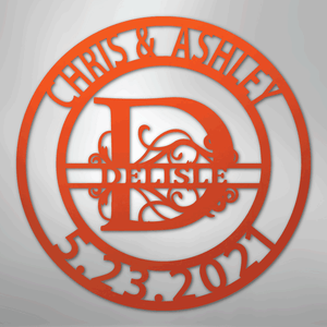 Custom Decorative wall art and a monogram on a gray background