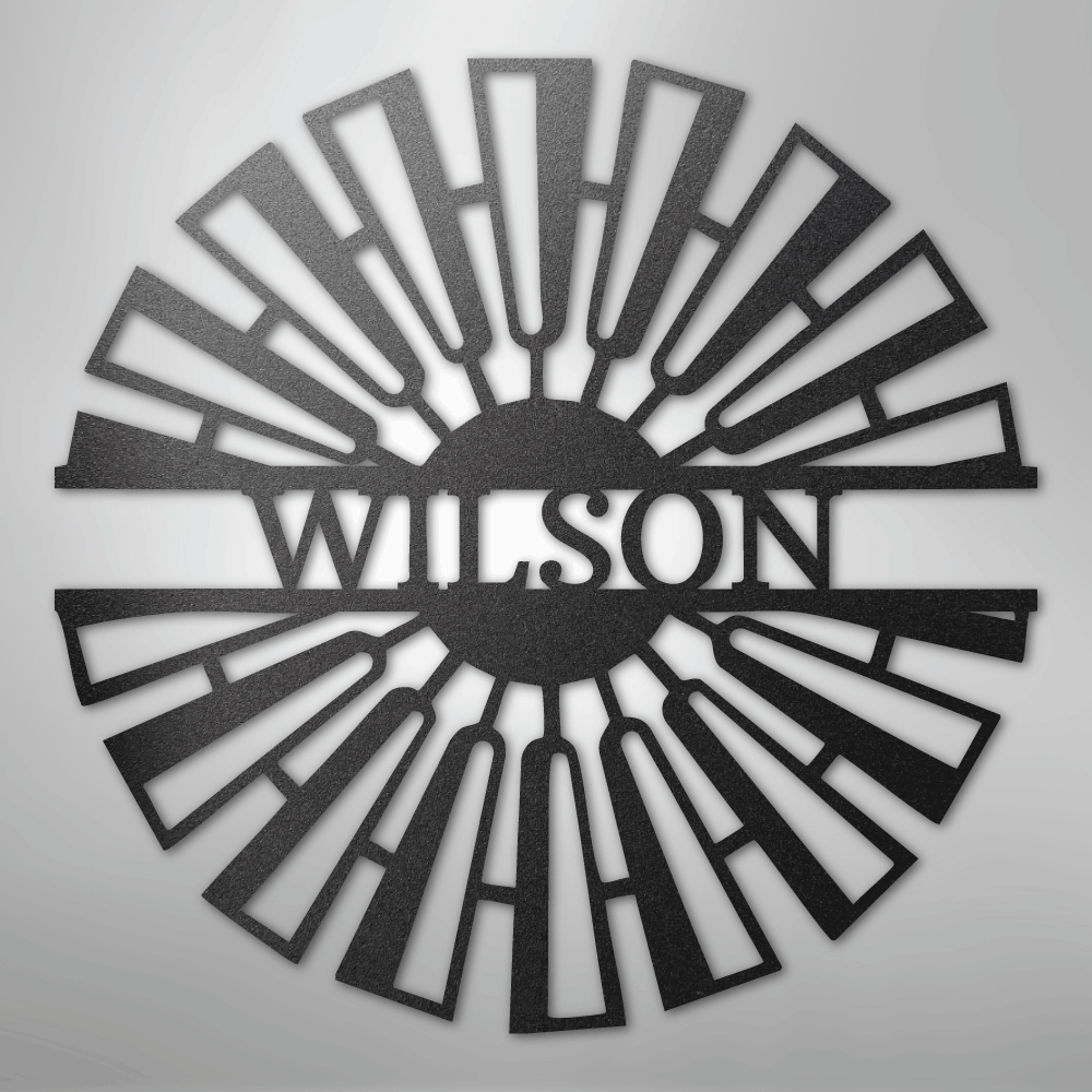 Fancy Windmill Monogram -Metal Sign black