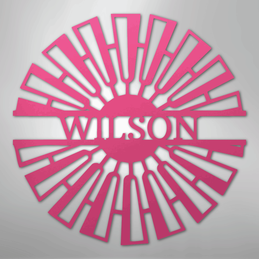 Fancy Windmill Monogram -Metal Sign pink