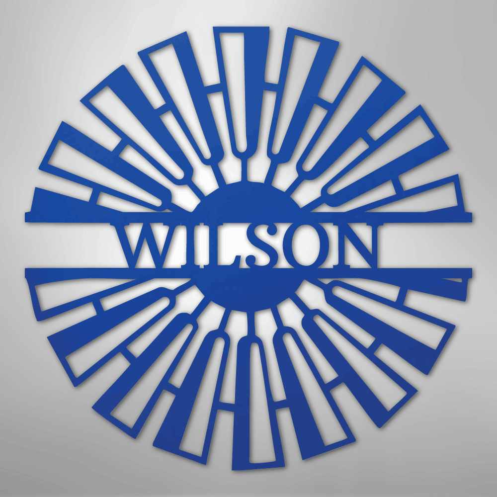 Fancy Windmill Monogram -Metal Sign blue