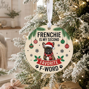 round Frenchie dog Christmas ornament