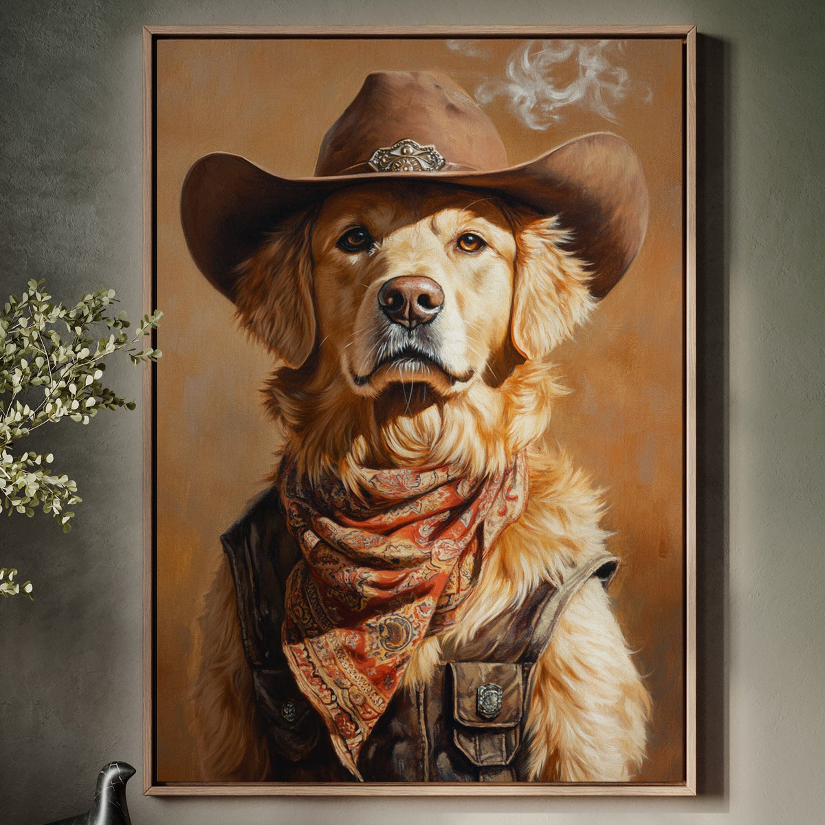 Golden Retriever Gunslinger in a Cowboy Hat | Western Wall Art | Farmhouse World