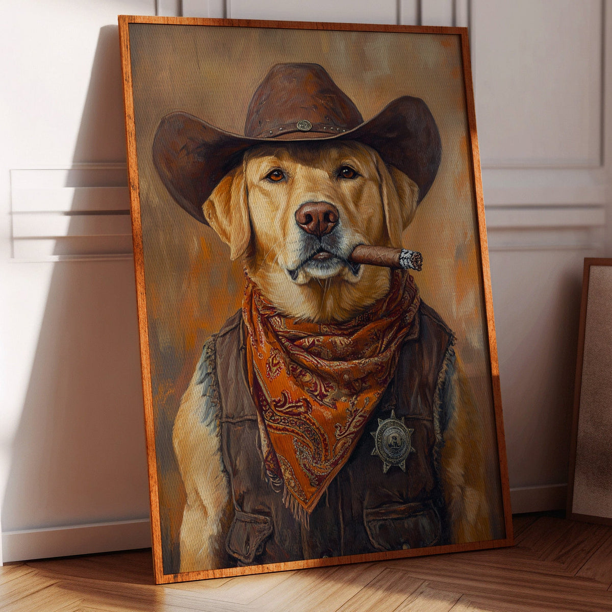 Golden Retriever Sheriff with Western Swagger | Western Wall Art | Farmhouse World
