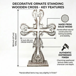 Decorative wooden cross with intricate pierced center detail