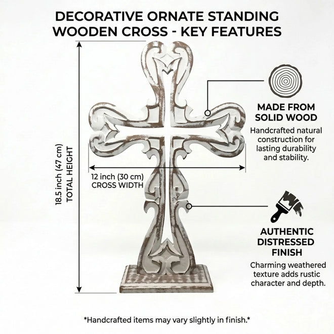 Decorative wooden cross with intricate pierced center detail