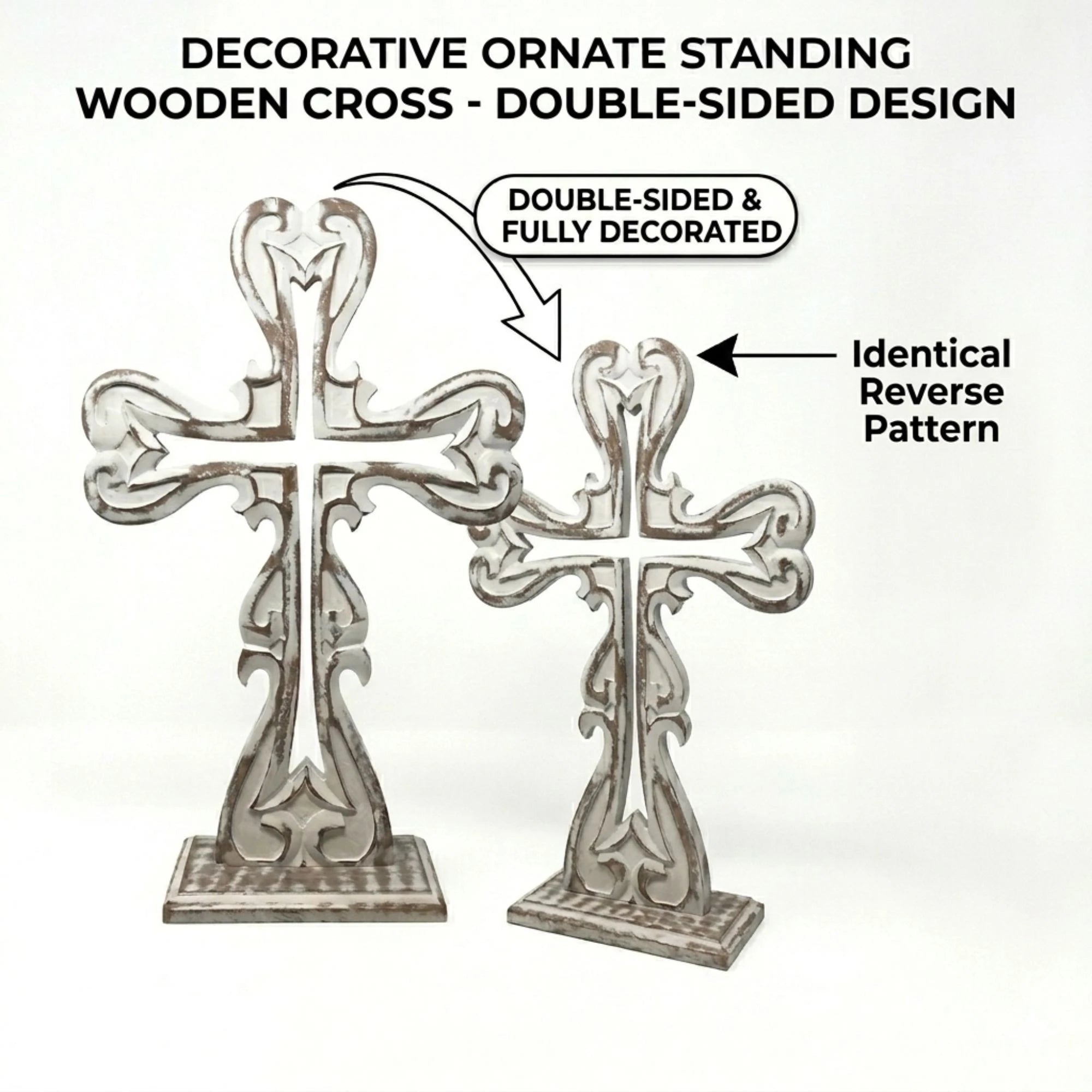 Rustic Christian cross in white finish for home decor and faith-inspired spaces