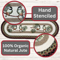 Chickadee Braided Oval Table Runner - 100% Natural Jute and Hand Stenciled