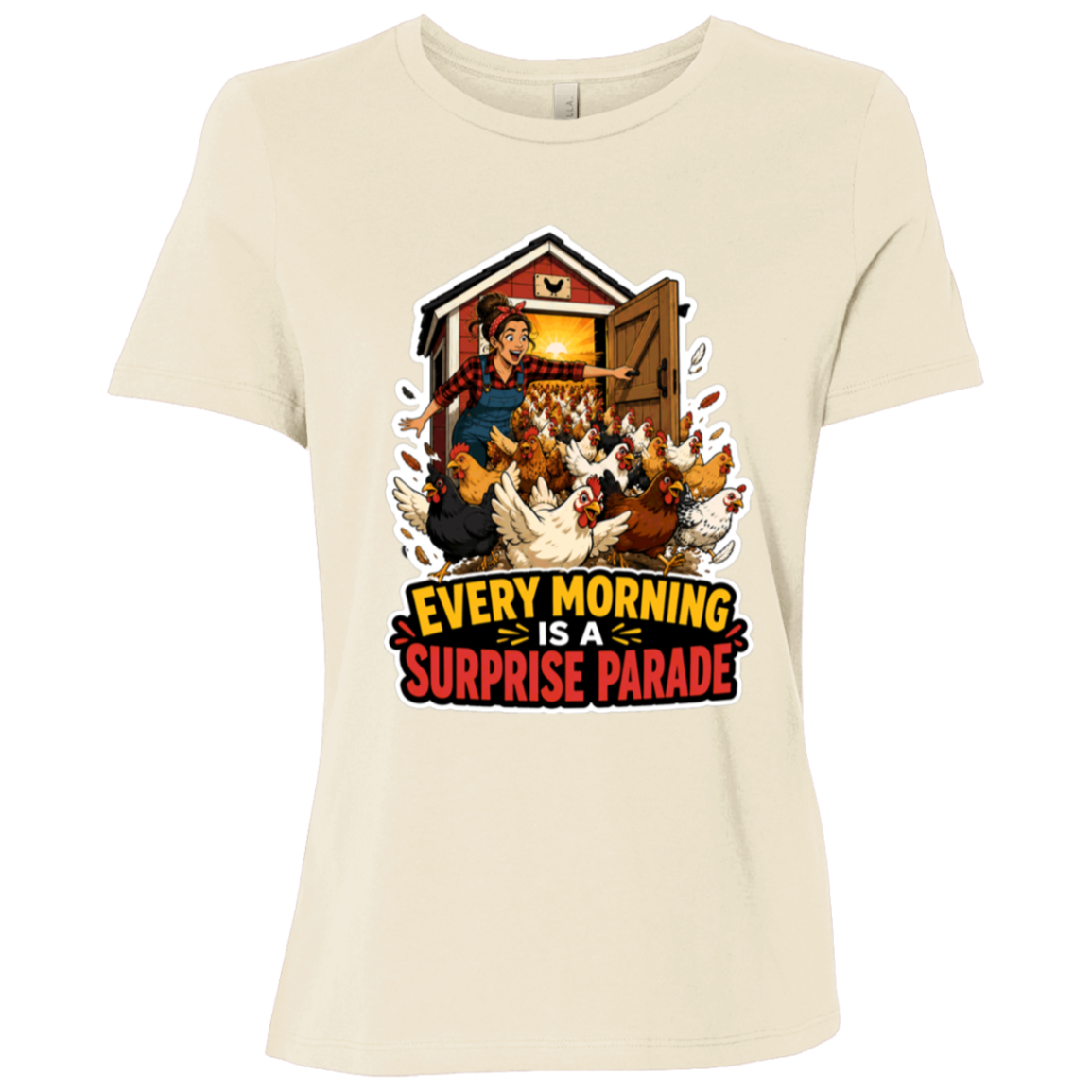Happy chickens farm scene t-shirt for chicken lovers