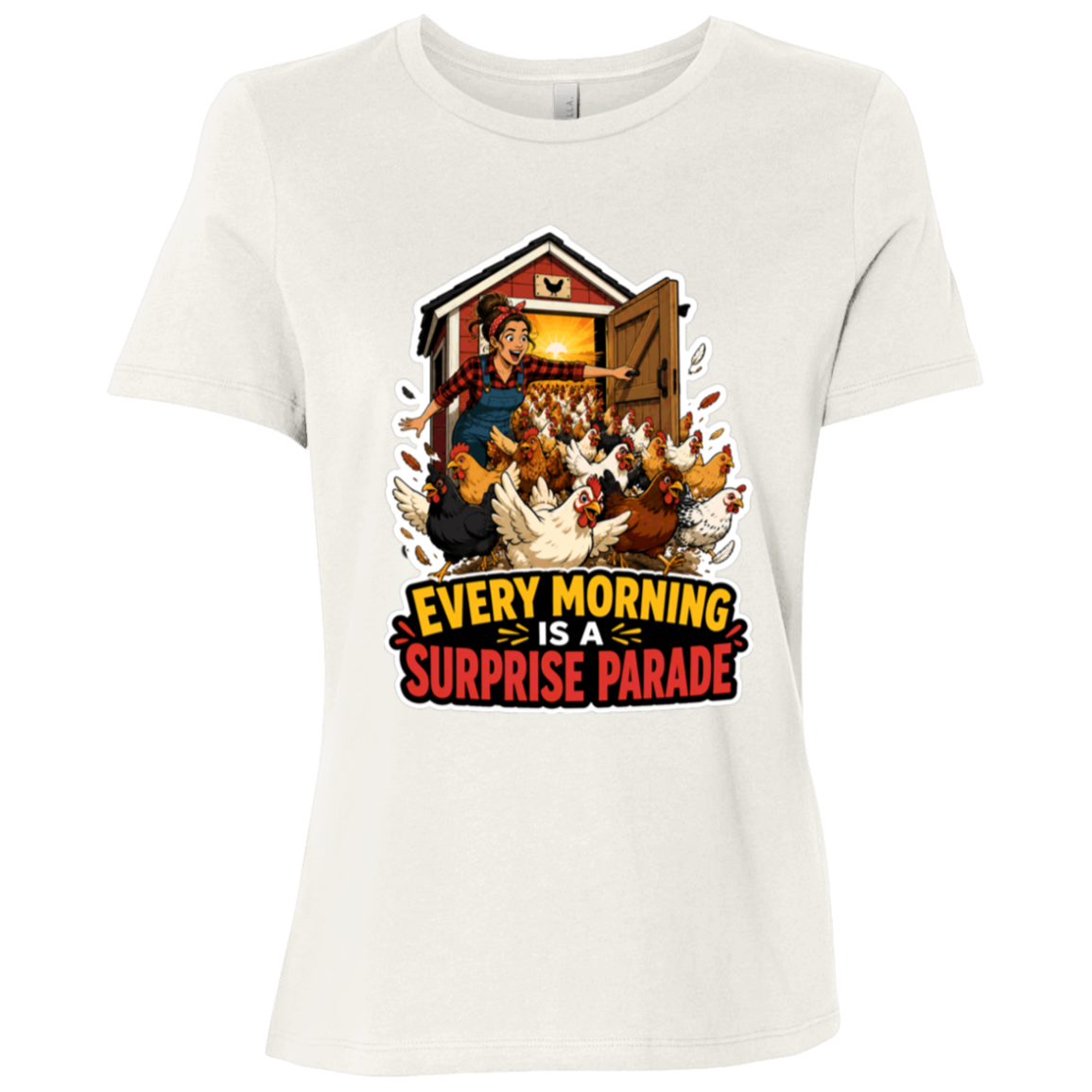 Chicken lover shirt with morning farm scene illustration