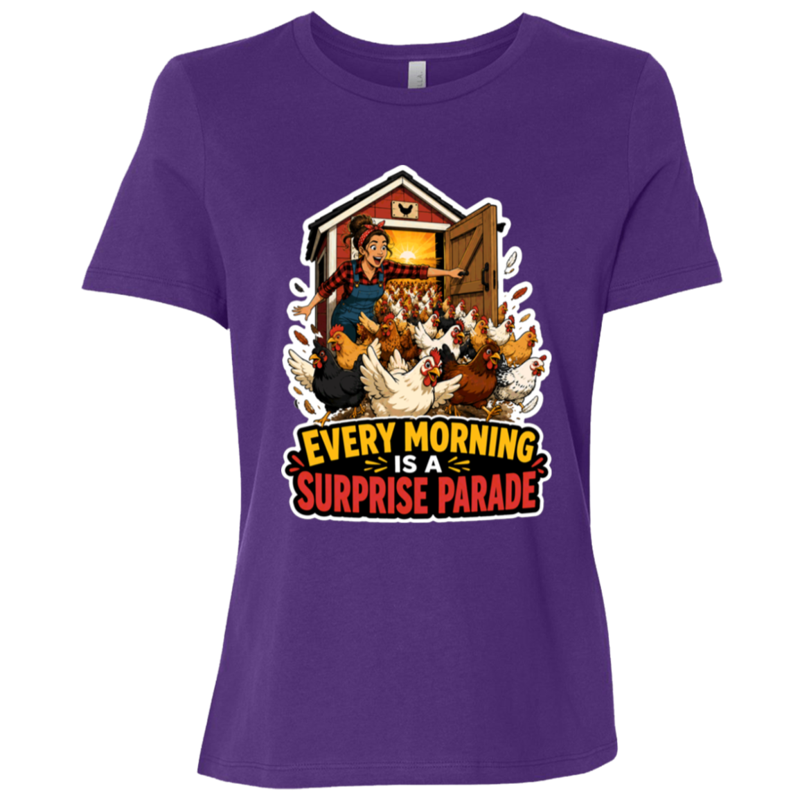 Farm life chicken t-shirt with smiling farmer and chickens