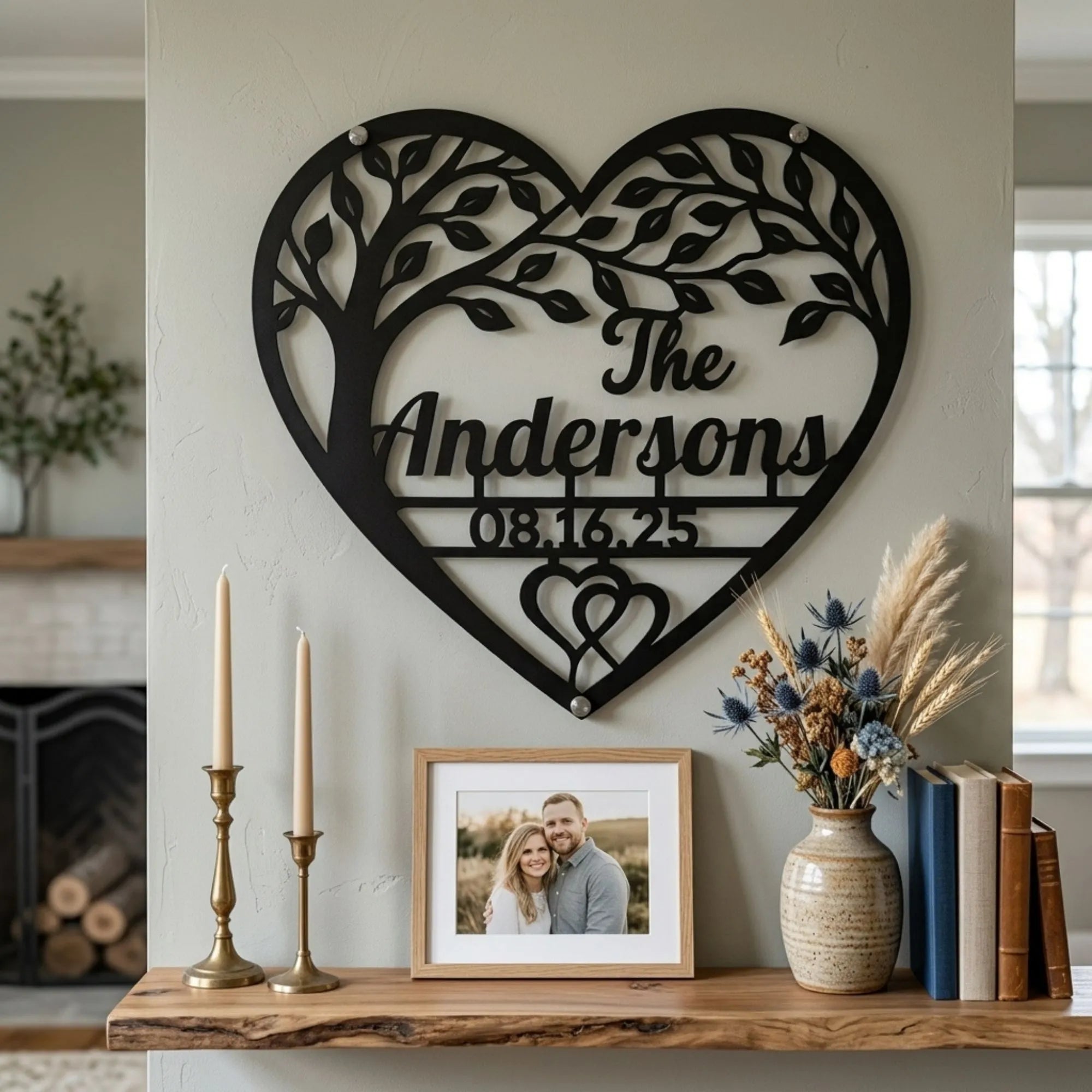 Custom metal family name heart sign with personalized established date