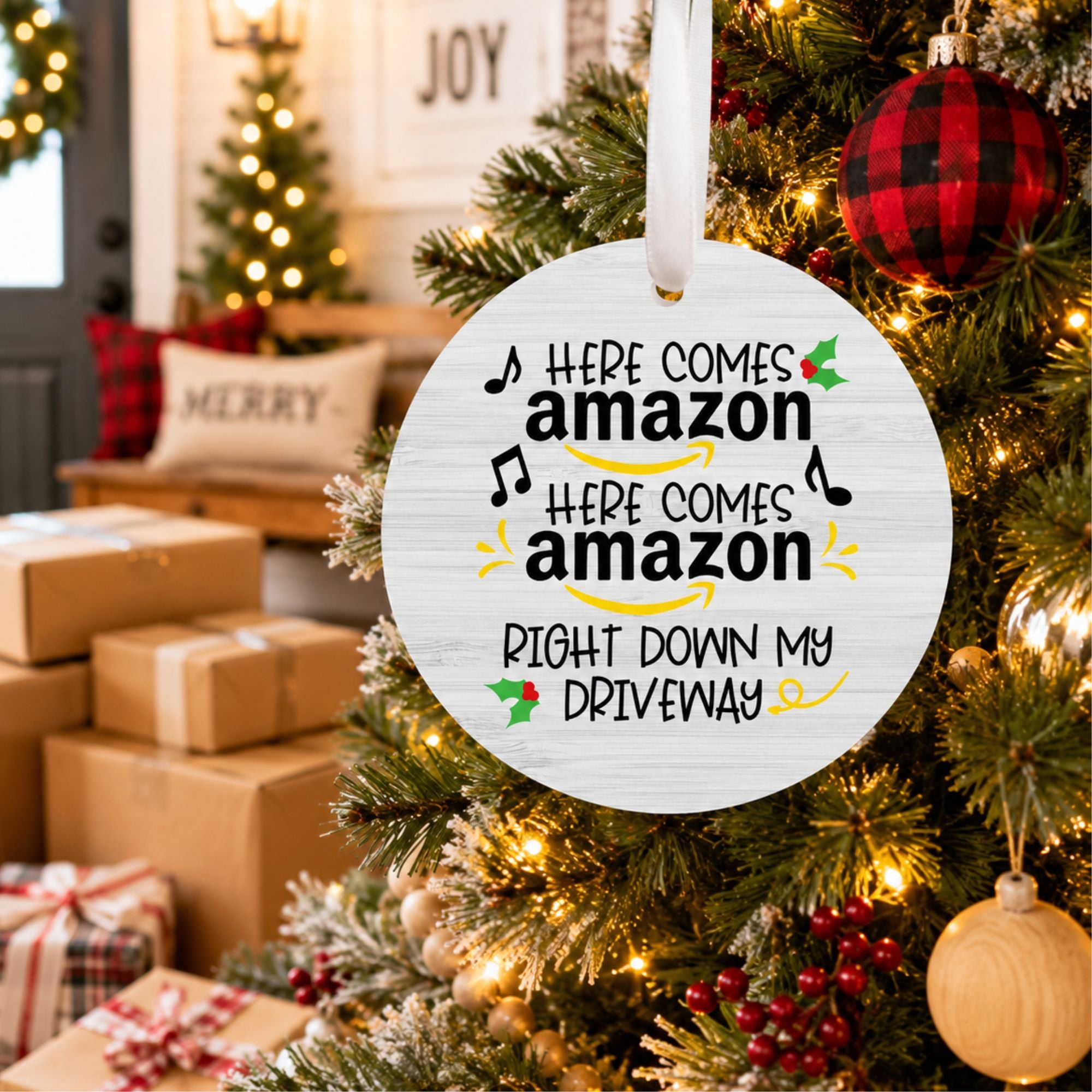 funny package delivery ornament for holiday decor