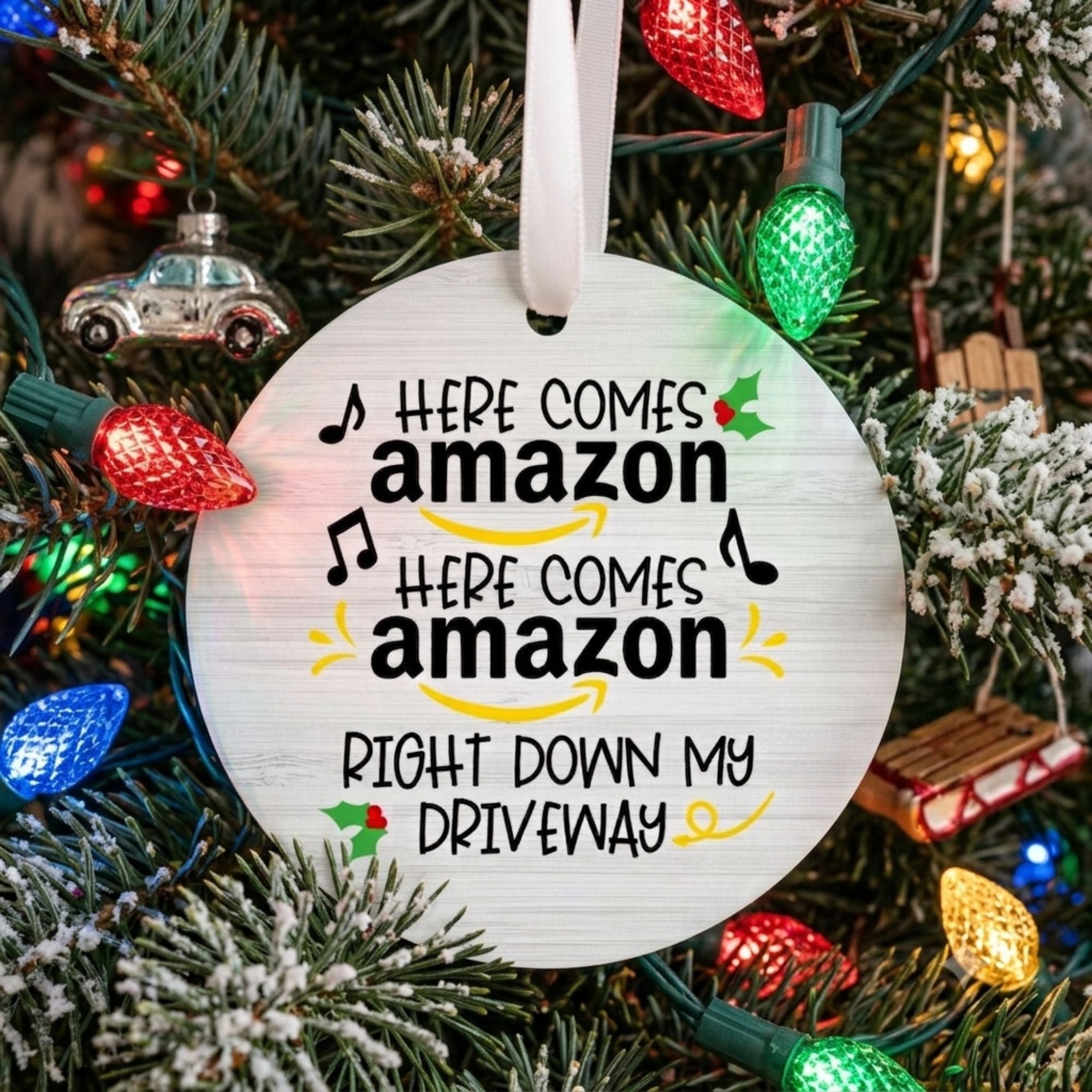 secret santa round funny Christmas ornament for package tracking friend