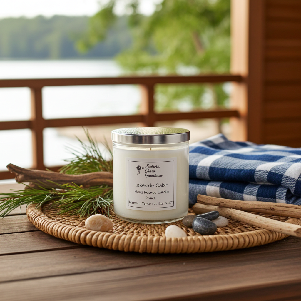 Lakeside Cabin 2-Wick Candle | Fresh Air & Amber | Farmhouse World