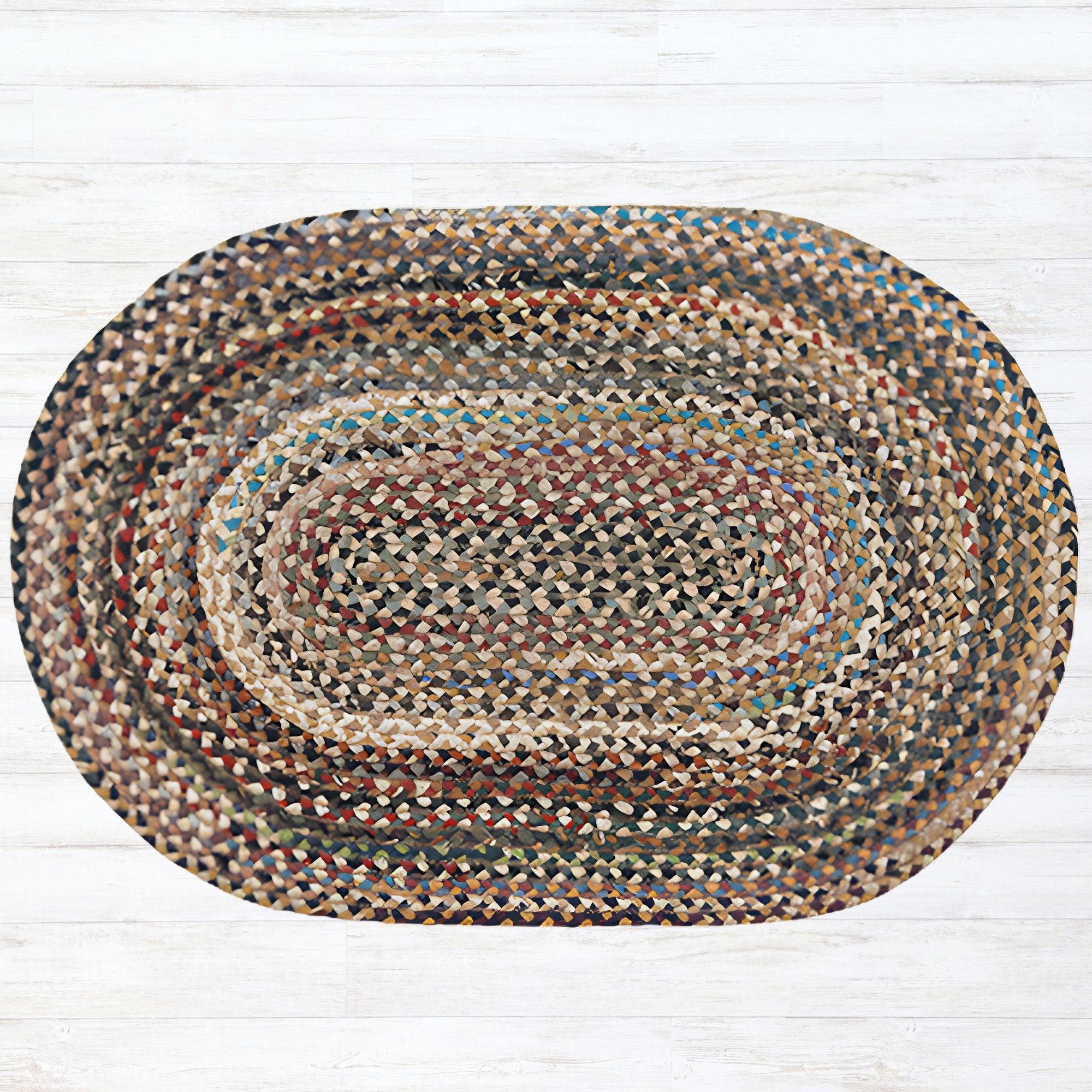 Multi-color braided oval jute rug in traditional farmhouse style