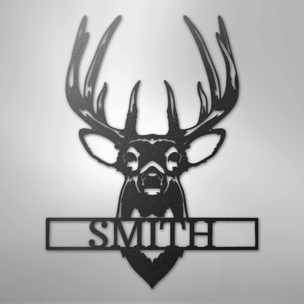 Personalized Buck Deer Mount - Metal Sign black