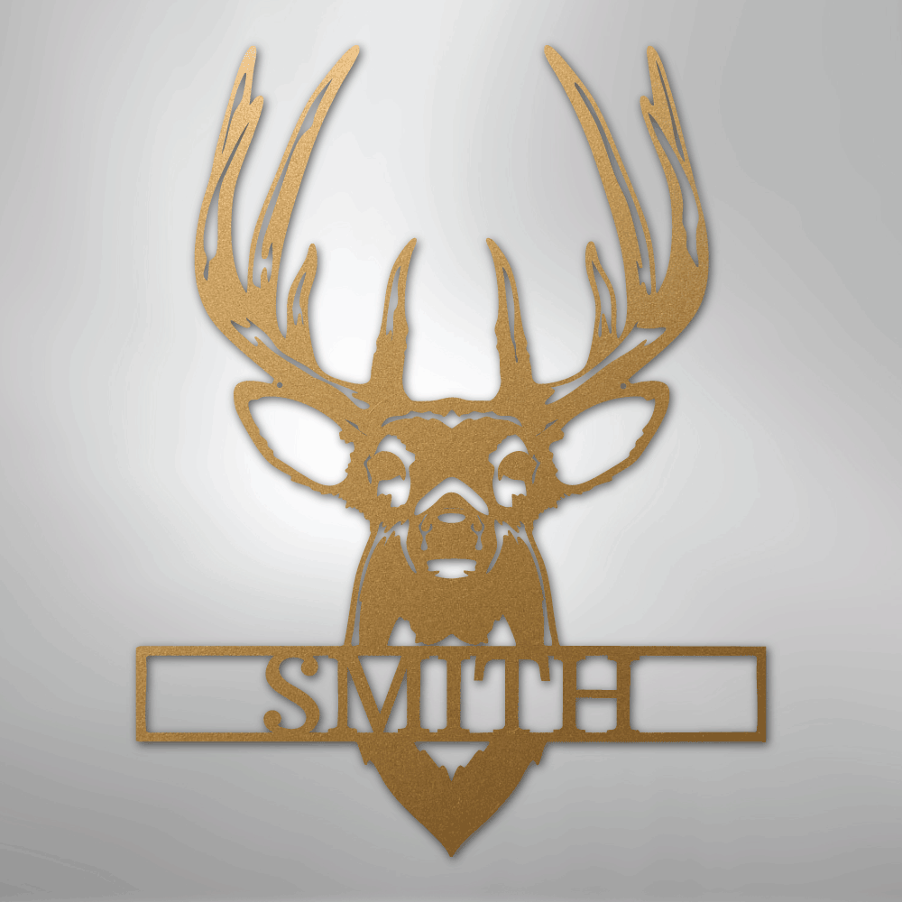 Personalized Buck Deer Mount - Metal Sign gold