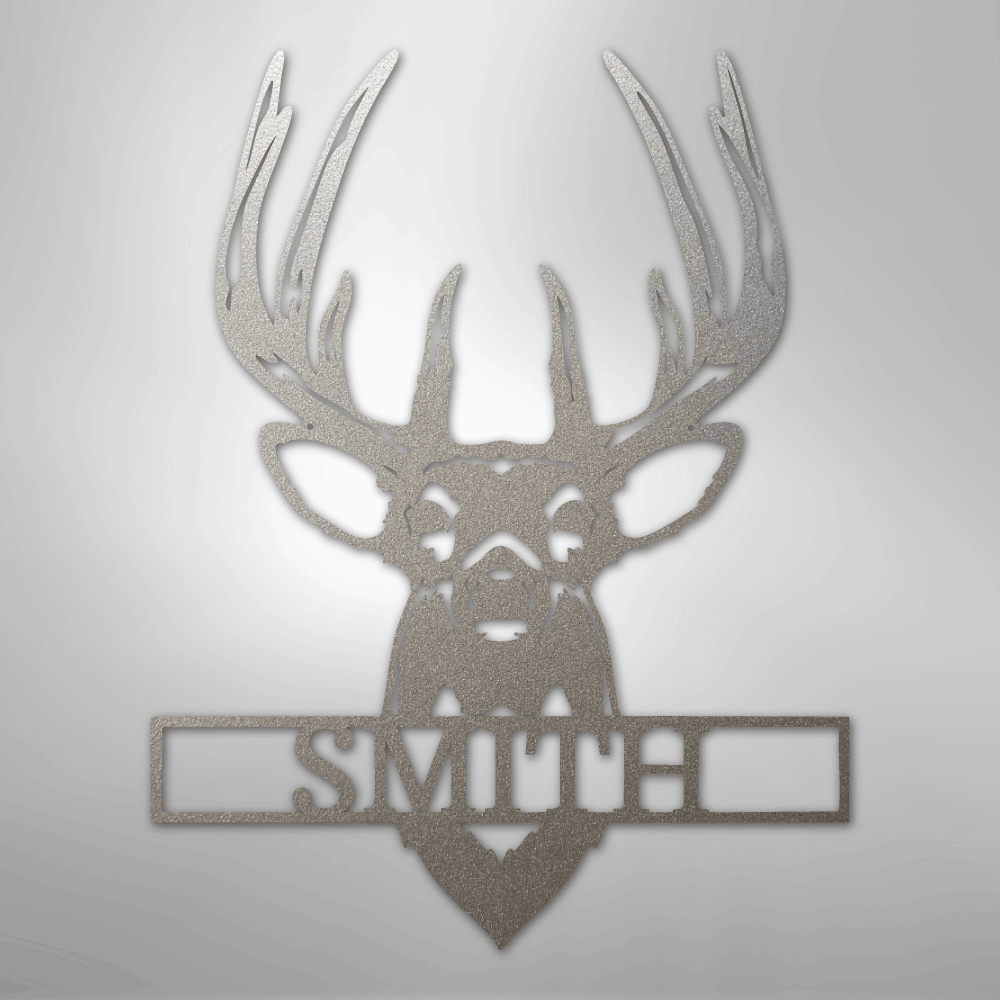 Personalized Buck Deer Mount - Metal Sign silver