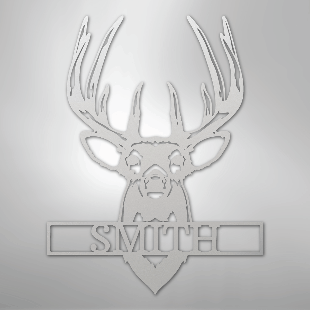 Personalized Buck Deer Mount - Metal Sign white
