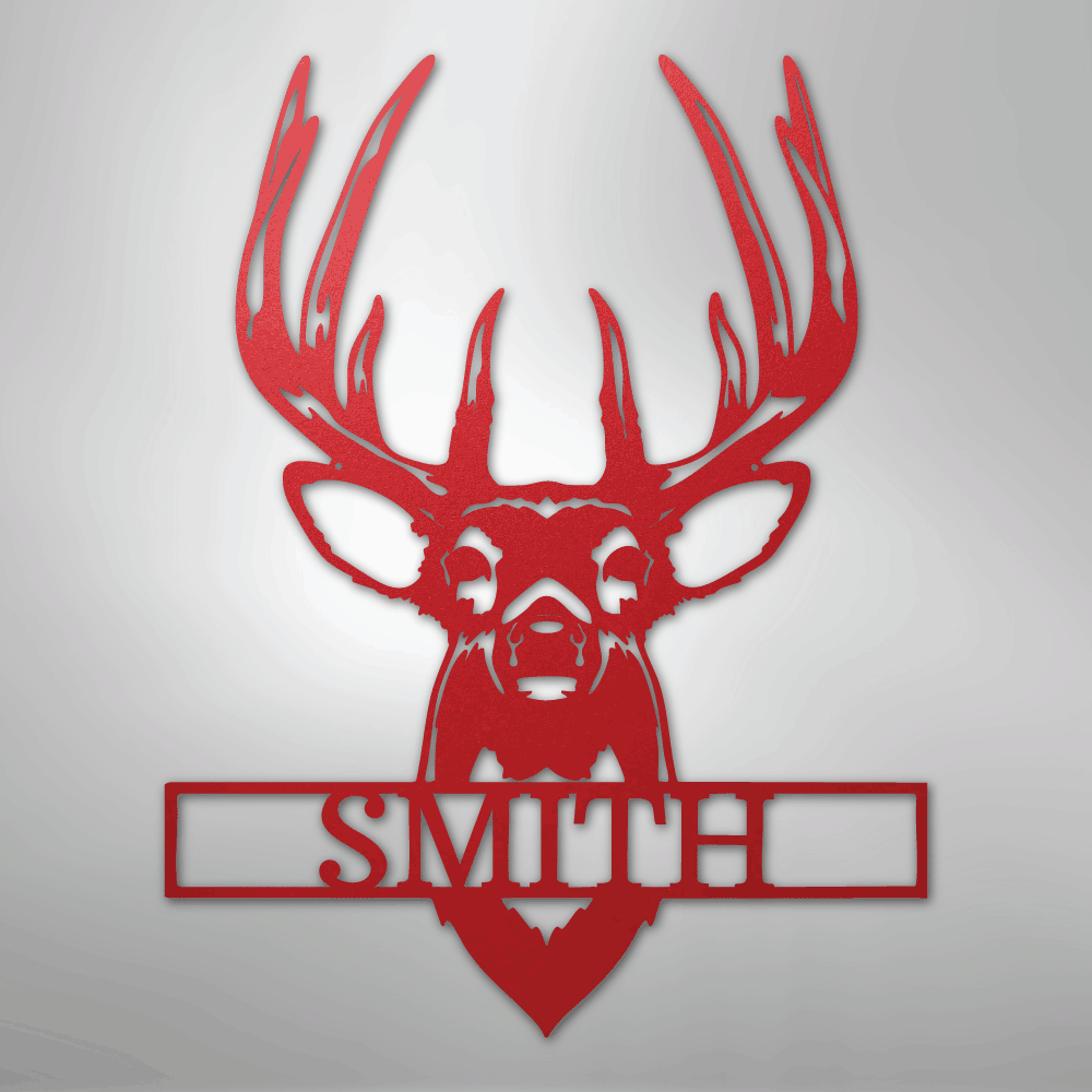 Personalized Buck Deer Mount - Metal Sign red