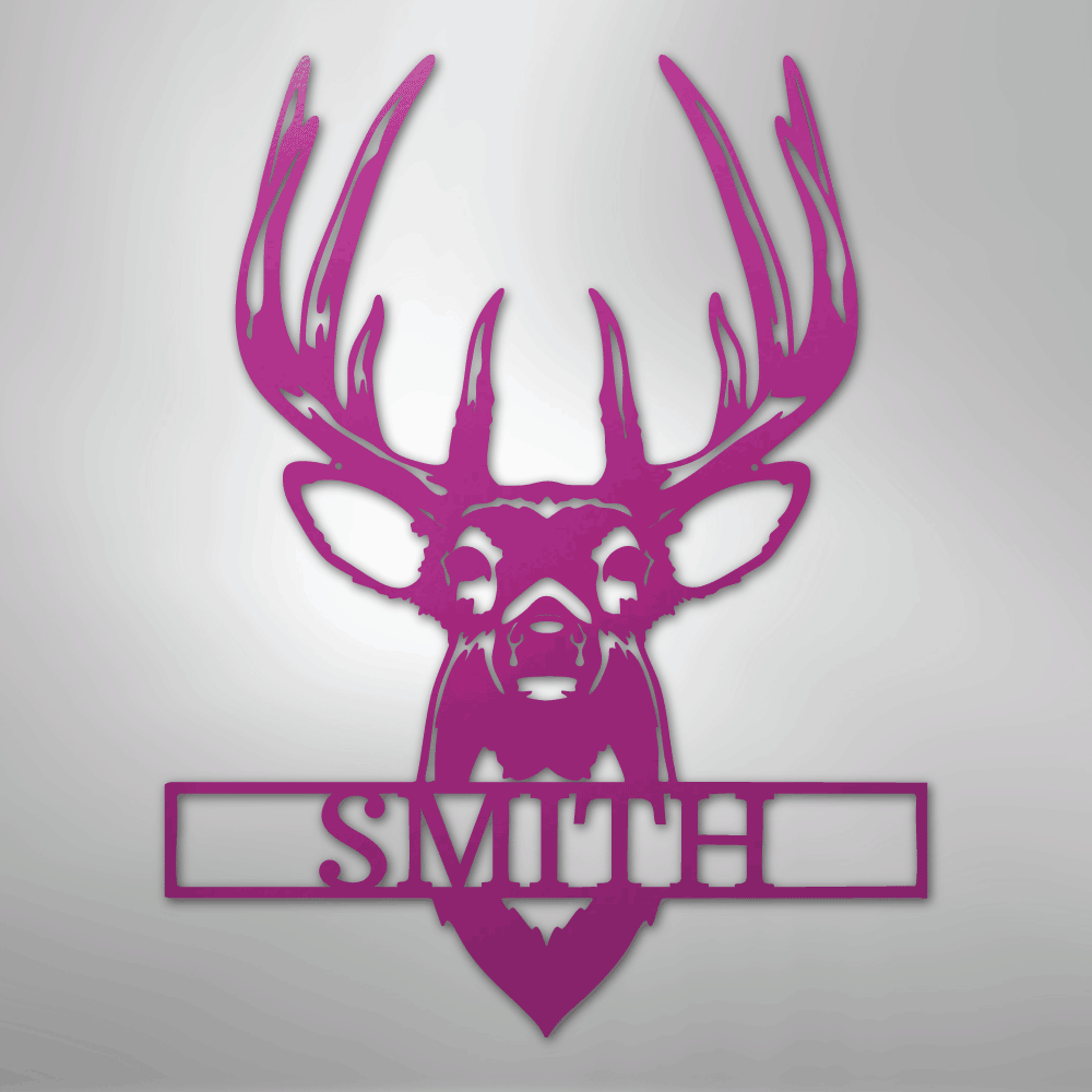 Personalized Buck Deer Mount - Metal Sign purple