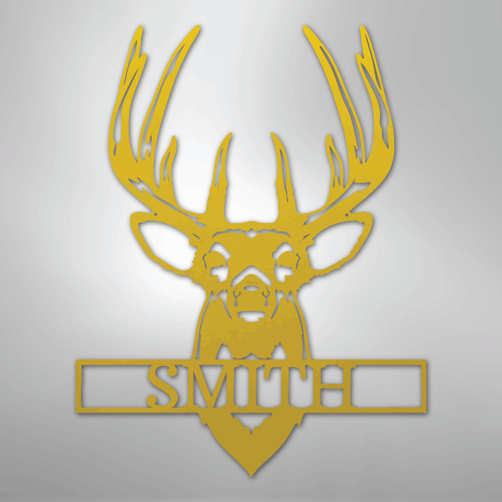 Personalized Buck Deer Mount - Metal Sign yellow