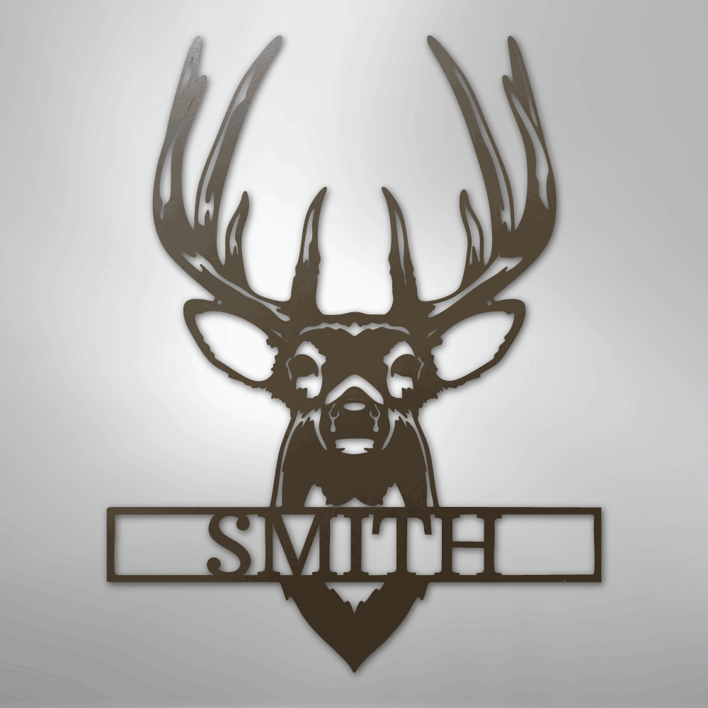 Personalized Buck Deer Mount - Metal Sign brown