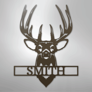 Personalized Buck Deer Mount - Metal Sign brown
