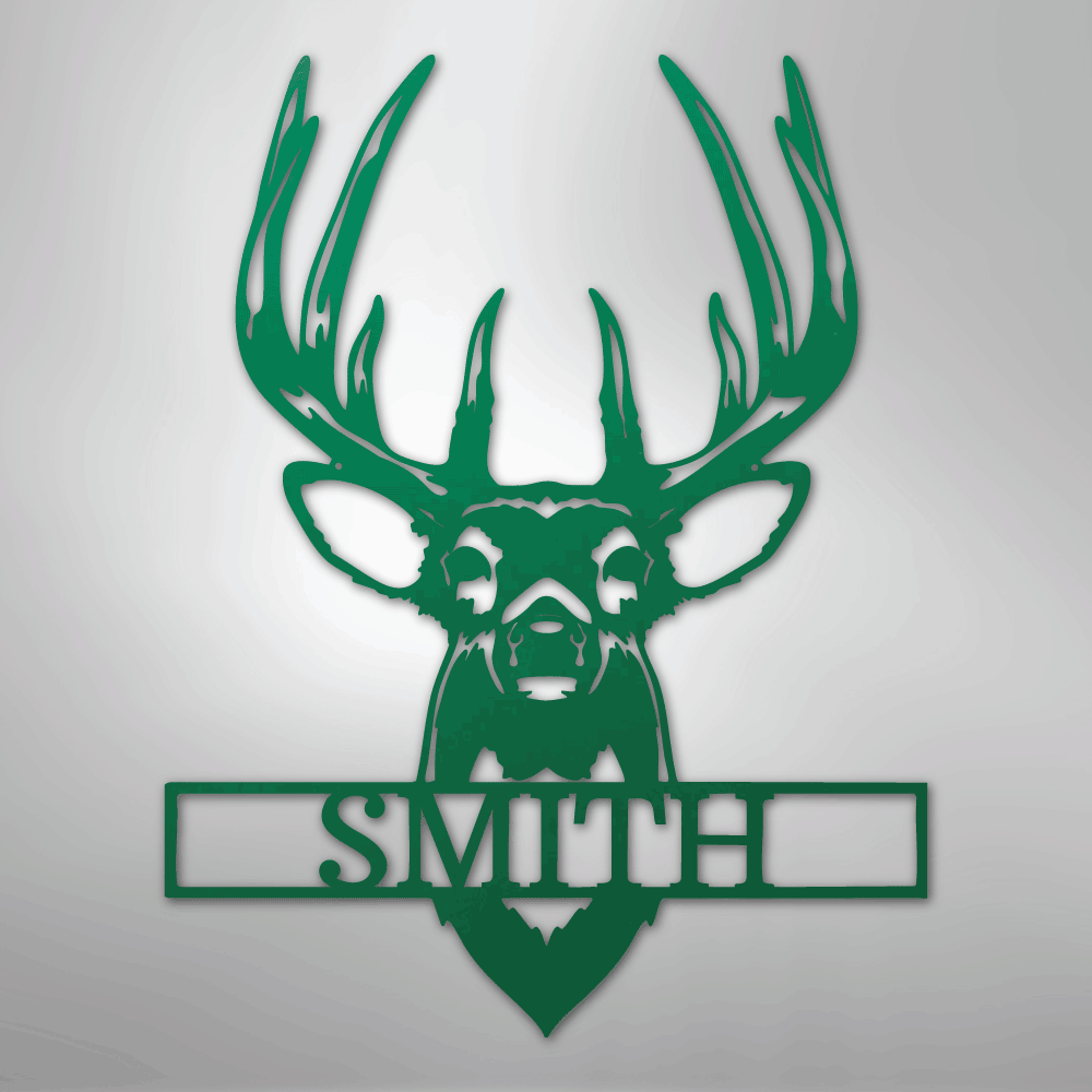 Personalized Buck Deer Mount - Metal Sign green