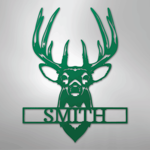 Personalized Buck Deer Mount - Metal Sign green