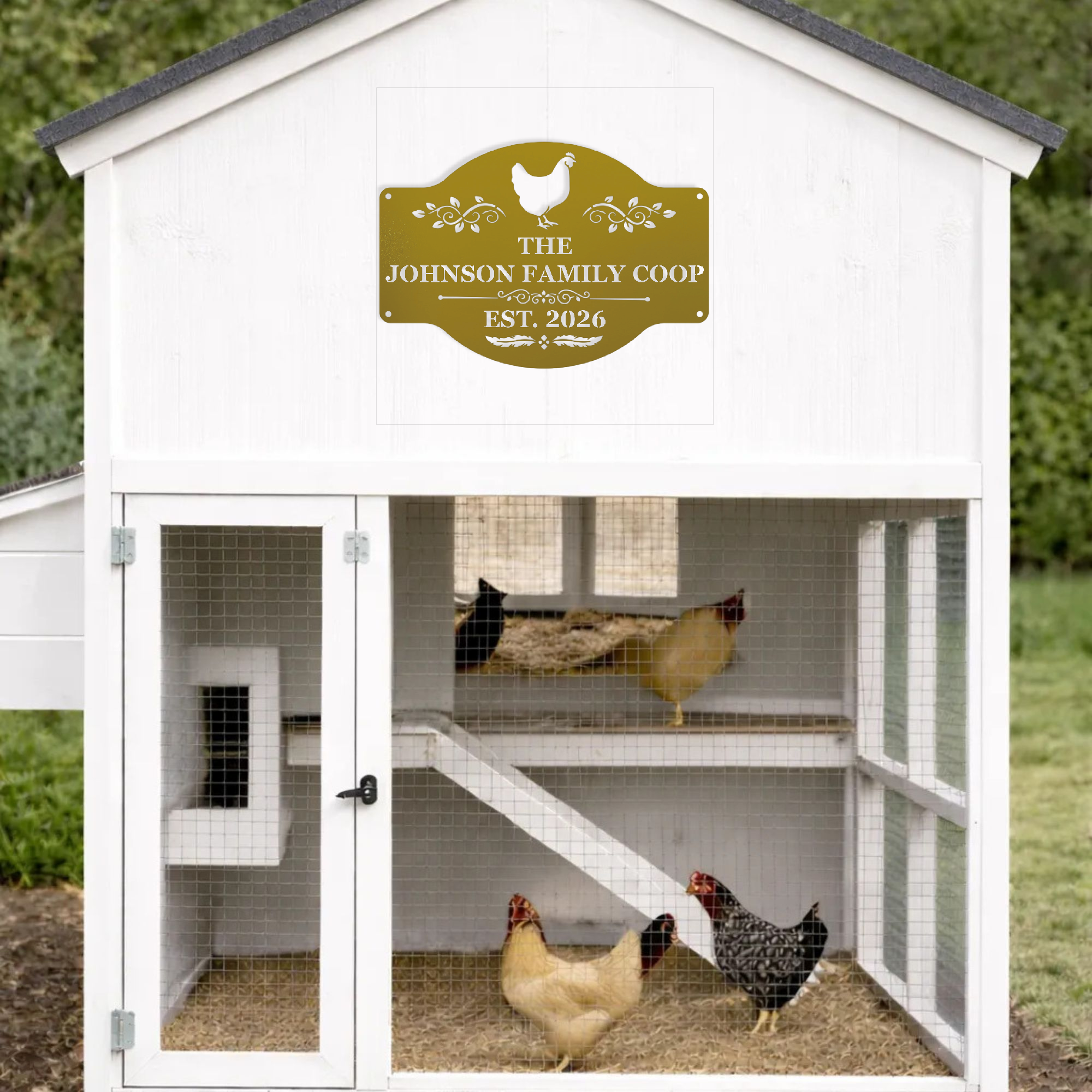 Custom chicken coop name sign for backyard flock and farmhouse garden decor