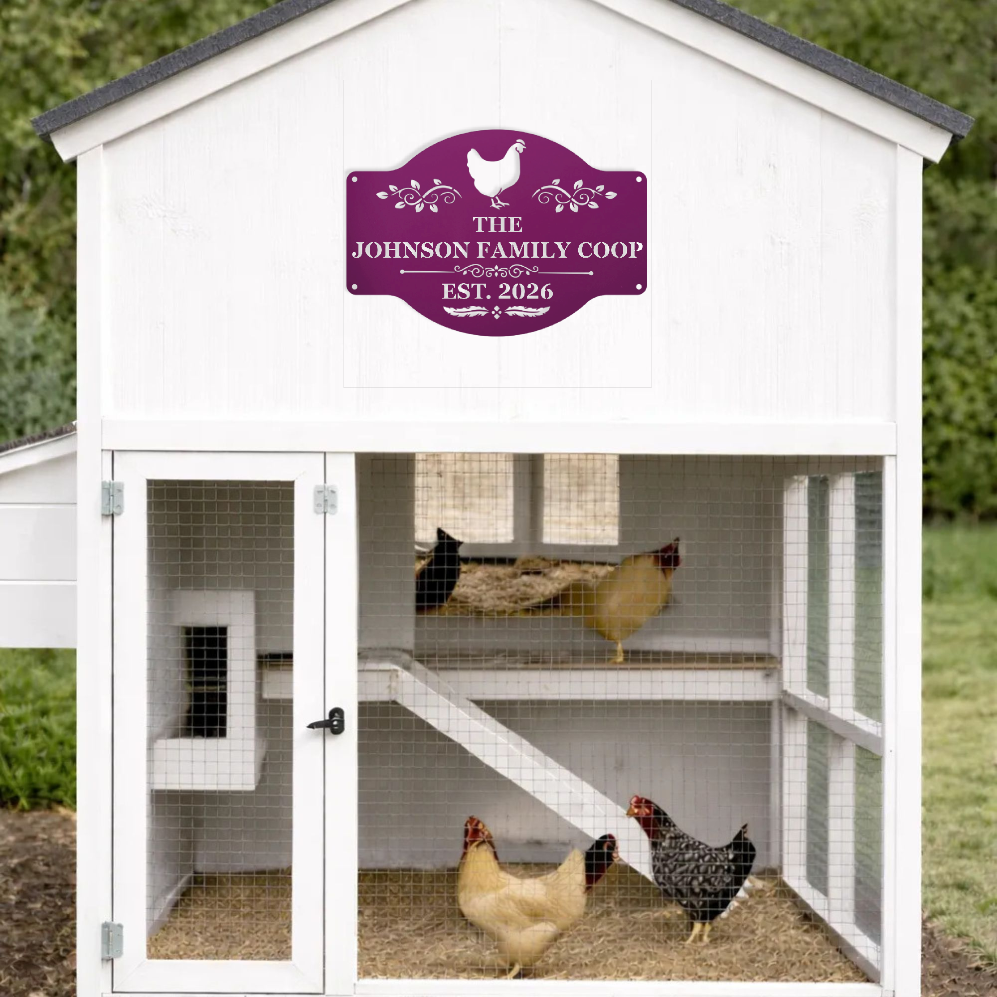 Chicken coop wall decor sign personalized for a custom hen house look
