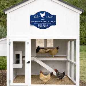 Personalized chicken coop decor made from durable metal for backyard farms