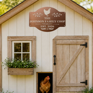 Personalized chicken sign for coop wall, barn siding, fence, or garden shed