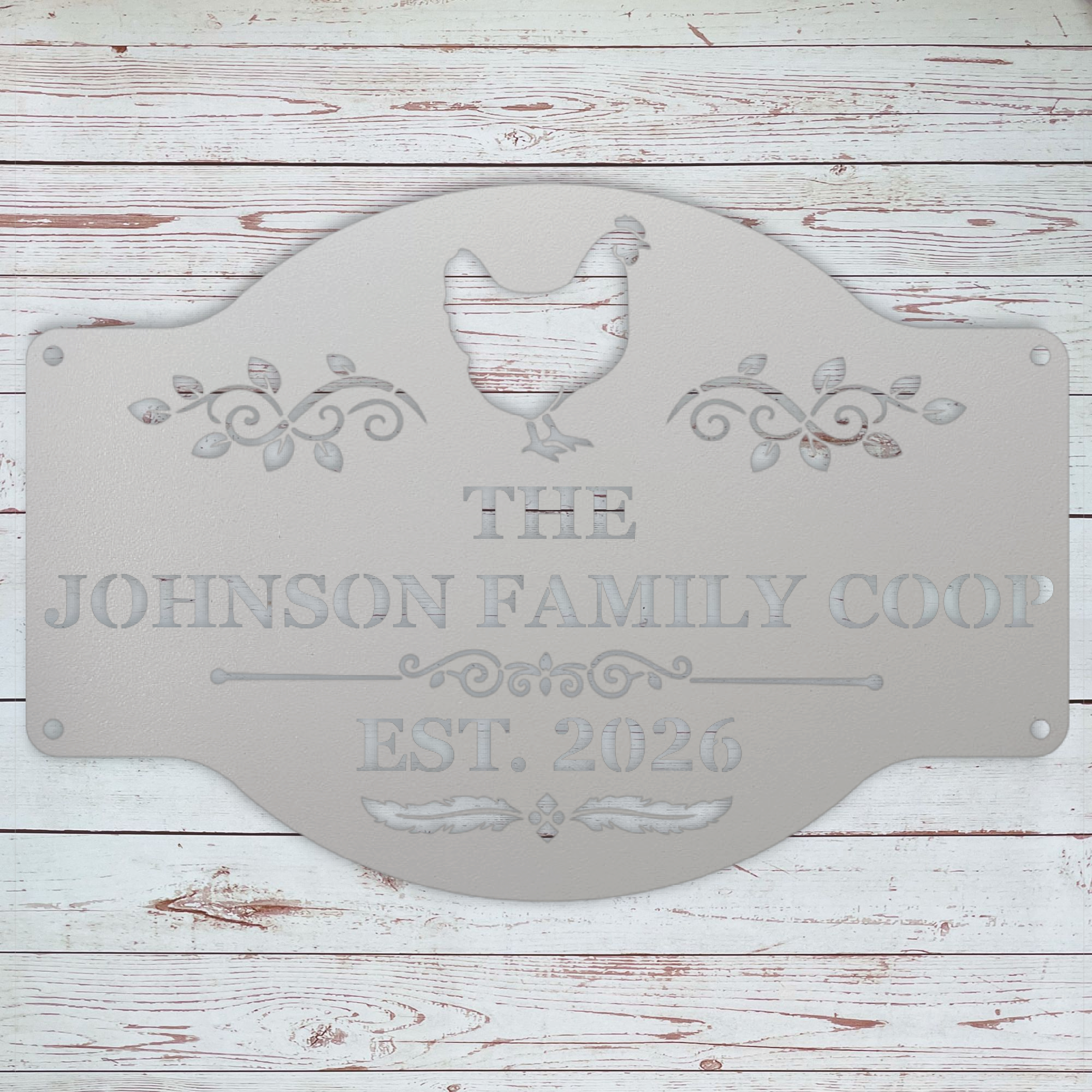 Outdoor chicken coop sign personalized for a farmhouse hen house entrance