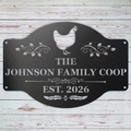 Personalized chicken coop sign with custom coop name and chicken design for farmhouse outdoor decor