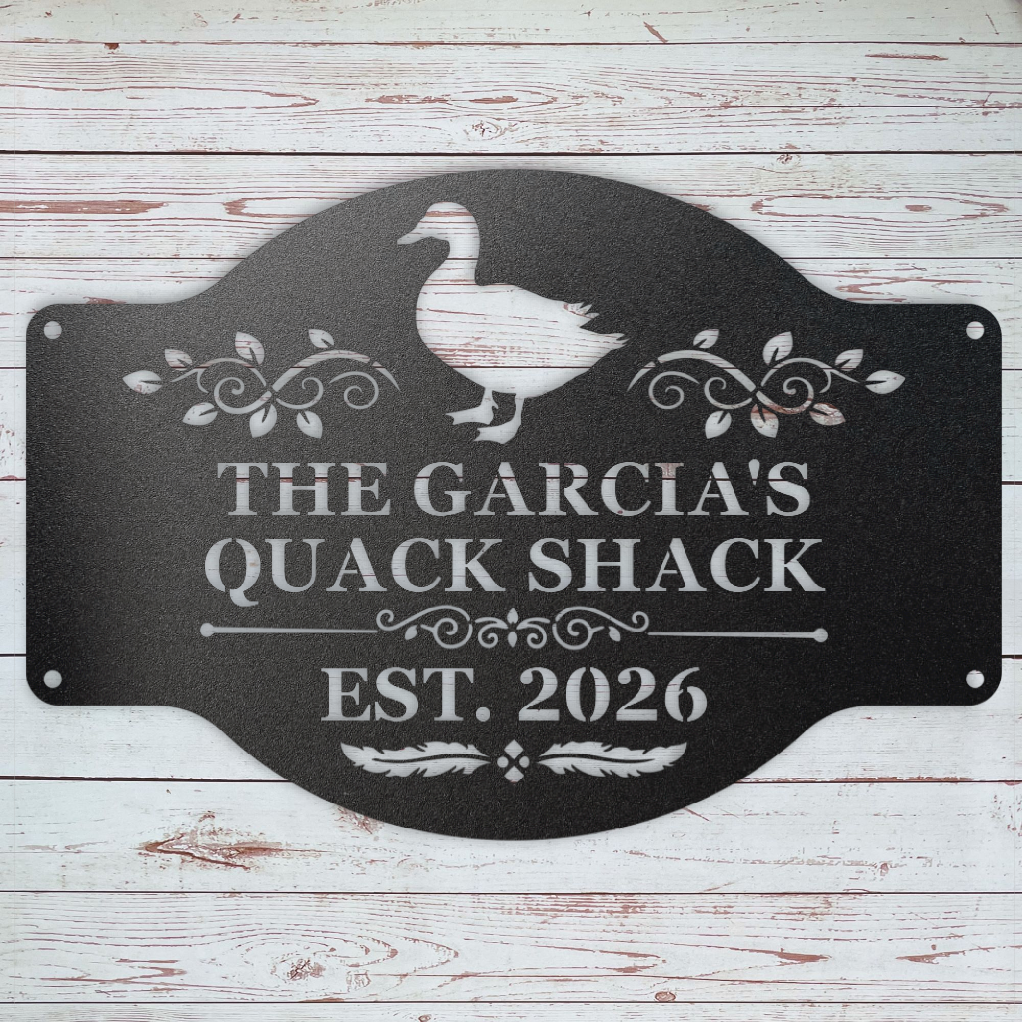 Personalized duck coop sign with custom family name and Quack Shack wording