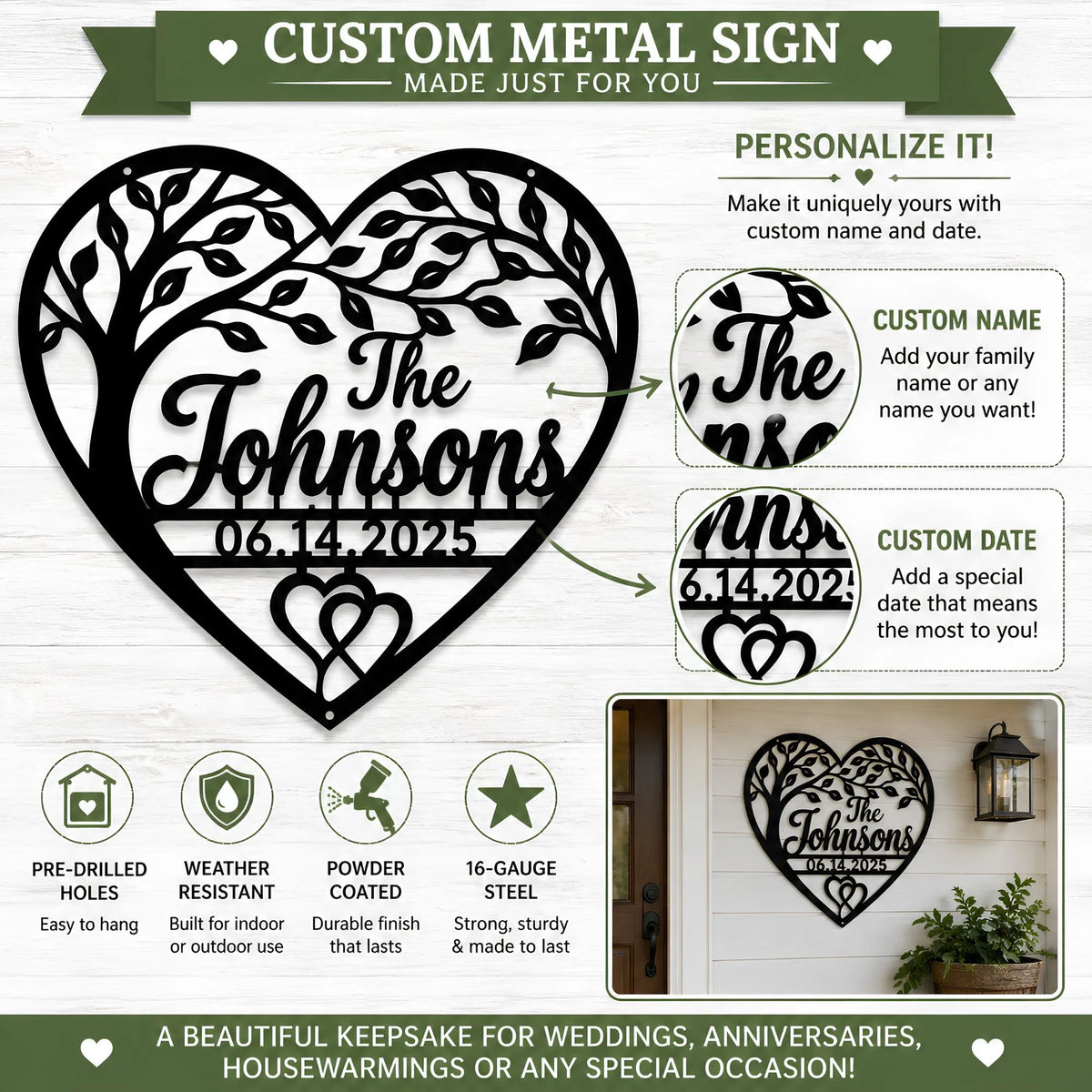 Personalized Family Tree Metal Wall Art Custom Heart Design With Family Name Anniversary Gift Home Living Room Decoration Elegant Metal Tree Wall Art Custom Date Engraving Meaningful Family Gift Heirloom Quality Metal Art Piece Unique
