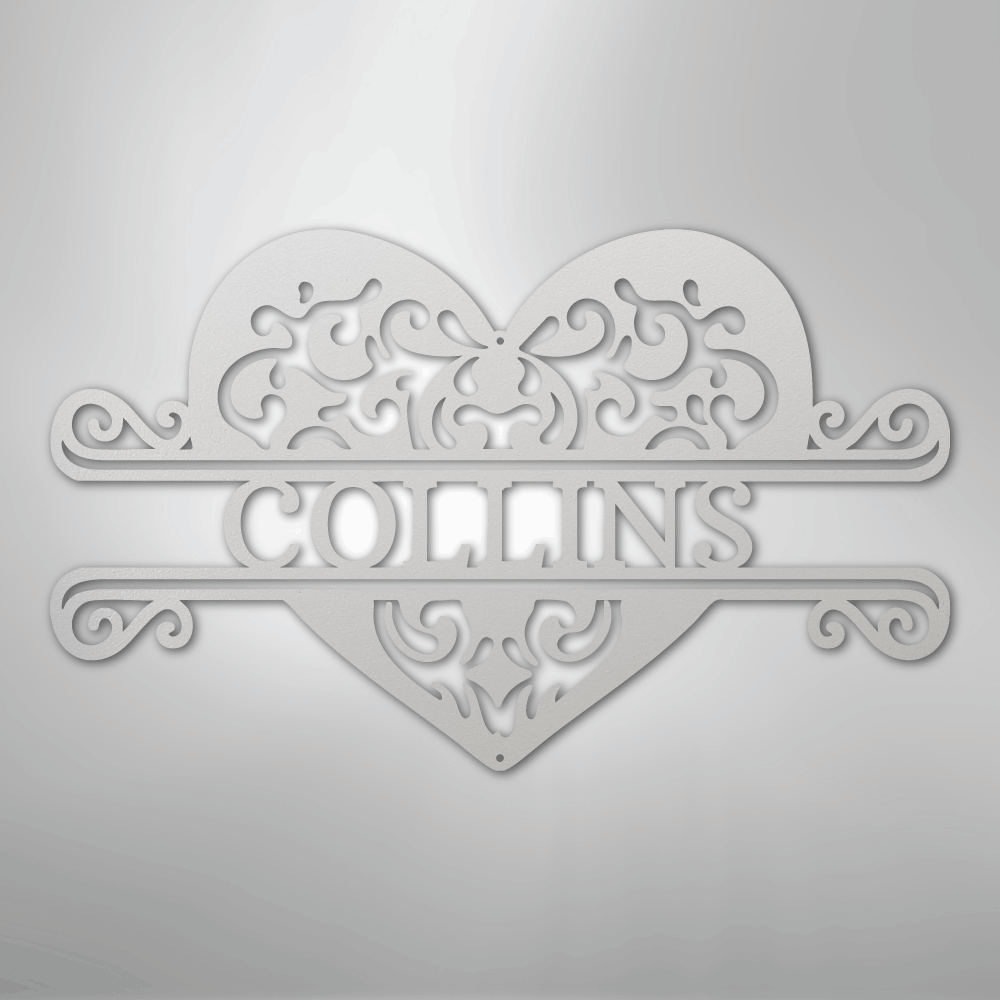 Personalized heart monogram metal sign with couple names black