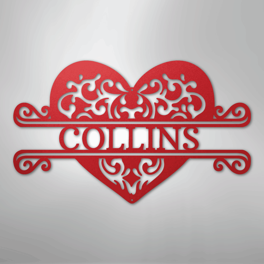 Close up of heart monogram metal sign detail