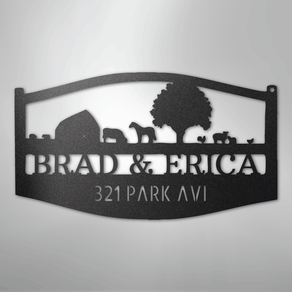 Personalized Farm Scene Sign Black